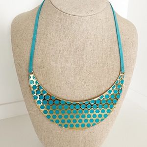Carolee Gold Teal Bib Suede Necklace NWT